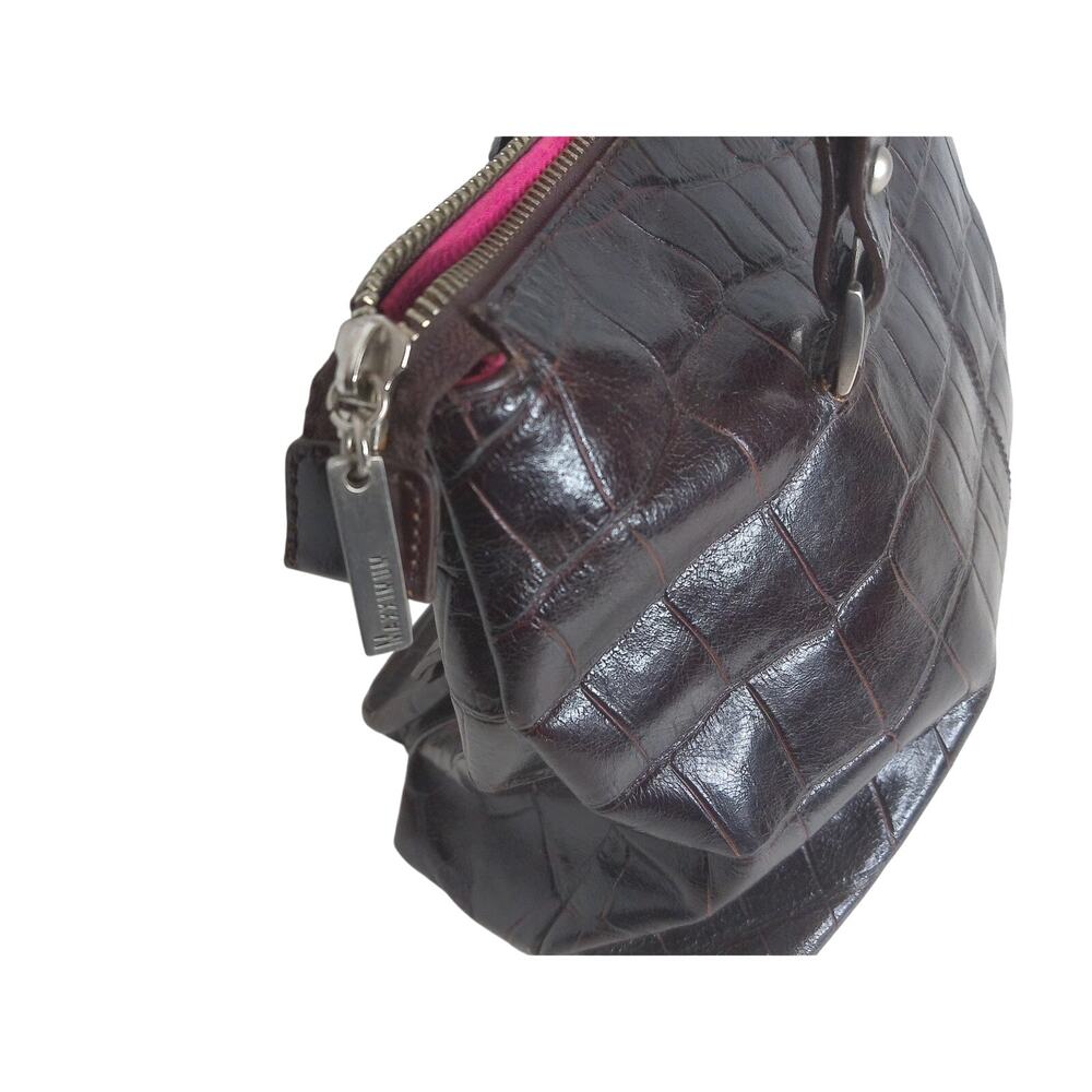 Vintage Maxximum Brown Croc Embossed Leather Shoulder Bag Y2K Cargo Tote Purse - Picture 5 of 13